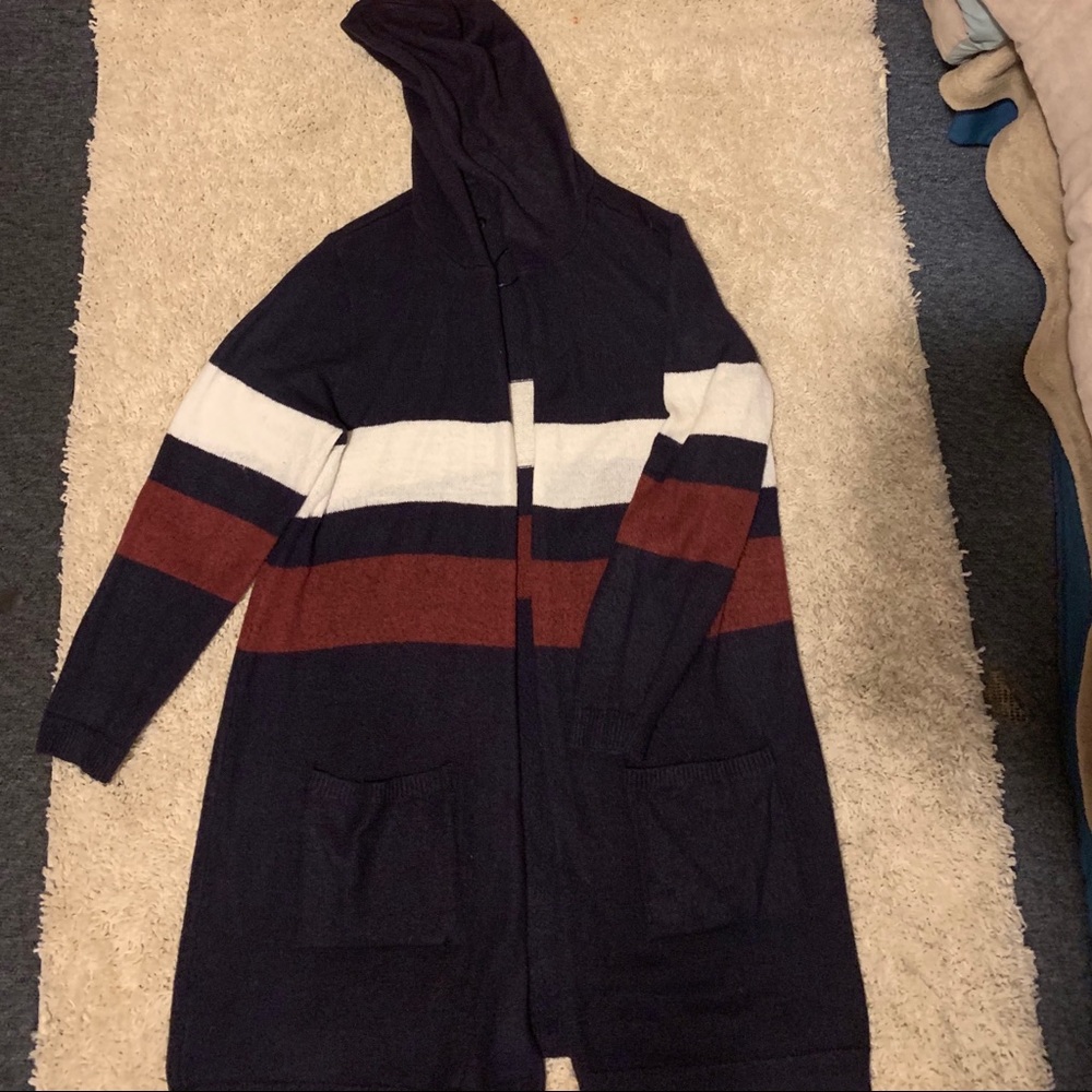 Hoodie Knitted Long Sleeve Navy Cardigan